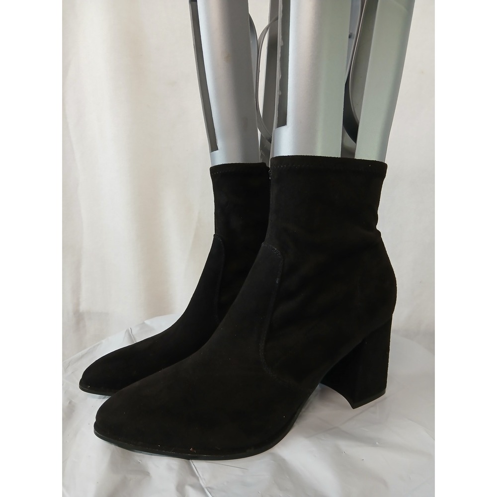 Marc Fisher Balli2 Black Textile Sock Ankle Boots Block Heel Pointed Toe Size 9M